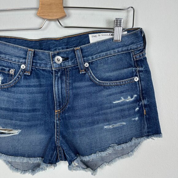 Rag & Bone Medium Wash Distressed Cut Off Denim Shorts 25 Boho Summer Western Fe - Picture 2 of 7
